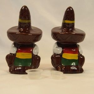 Vintage Anthropomorphic Salt Pepper Shakers Mexican Man Sombrero Siesta